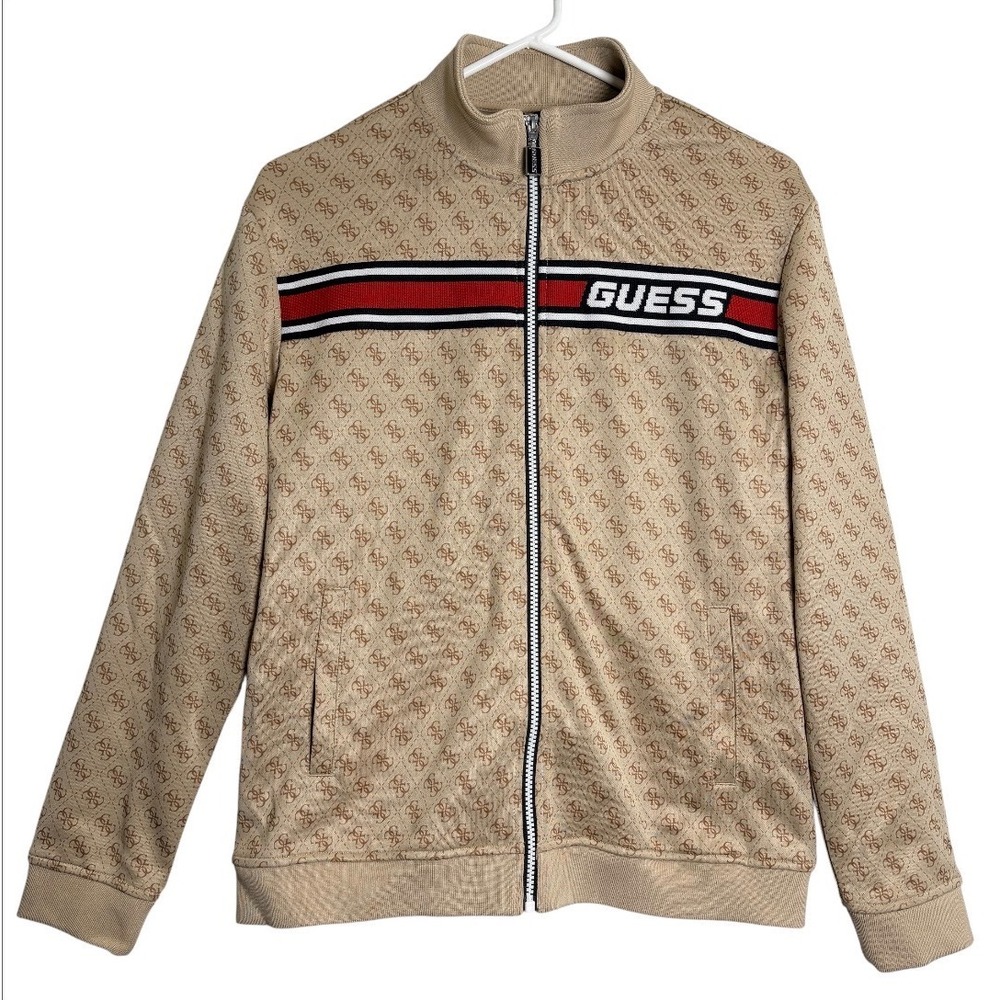 GUESS Track Jacket Boys Size 16 XL Tan Monogram Zip Up